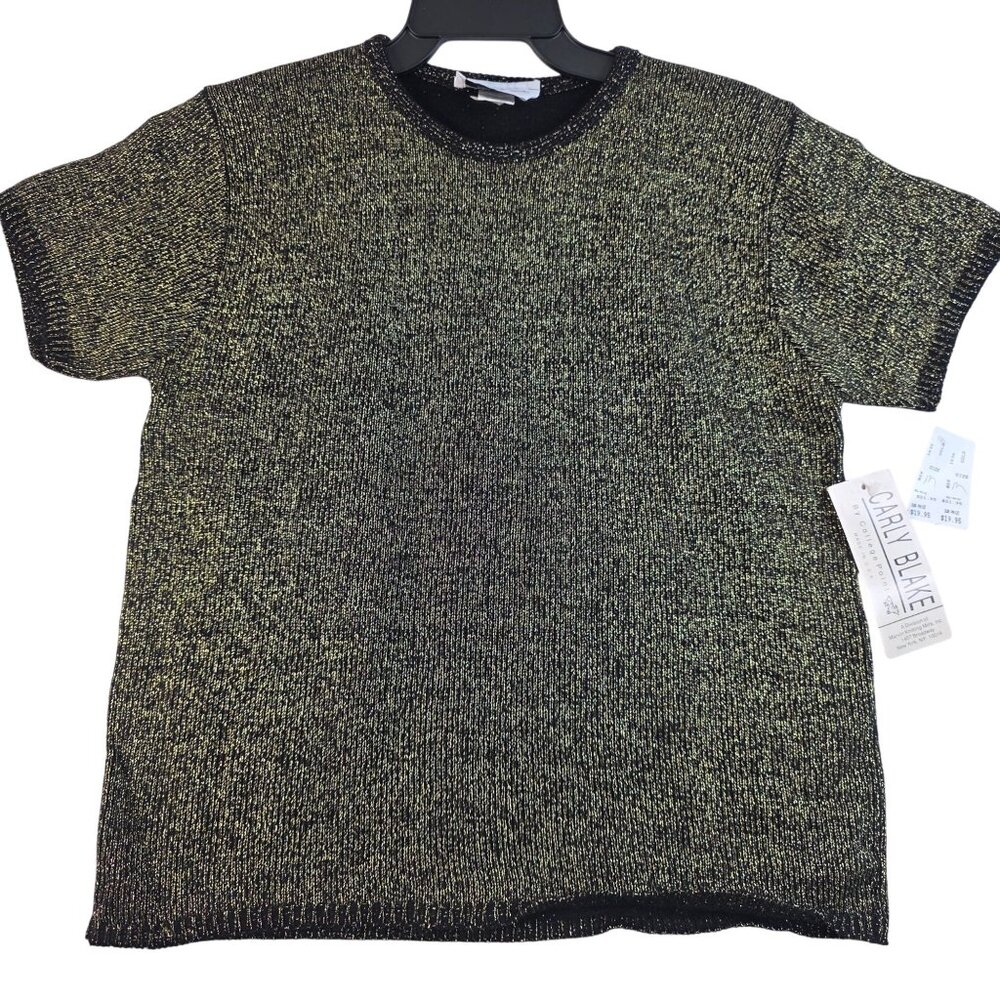 90s Retro Carly Blake Medium Metallic Knit Short Sleeve Top USA Deadstock New